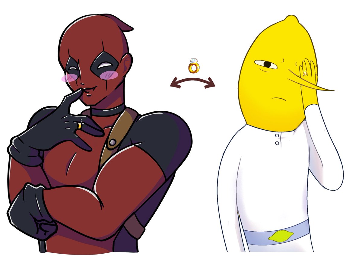 PANDAH991's tweet photo. Hope me and my hg are not too late for the meme lol #Deadpool #Marvel #MCU #chiikawa #kurimanju #ONEPIECE #doflamingo #adventuretime #lemongrab https://t.co/k3kdj2dLQ2