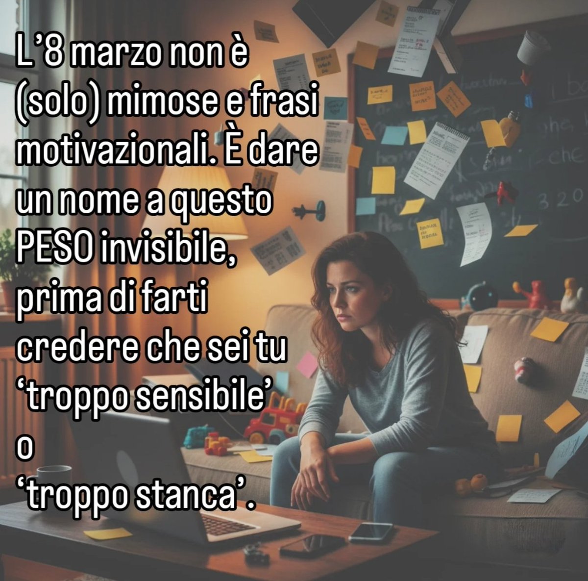 Lo_Psico_'s tweet photo. L’8 marzo va oltre mimose e frasi fatte. 
È il momento di dare voce al “carico mentale” che tante donne gestiscono ogni giorno: lavoro, casa, emozioni altrui, spesso senza sosta.
Non si tratta di celebrare l’ideale, ma di partire dalla realtà... e da lì alleggerirsi. https://t.co/GaDBsFbEGE