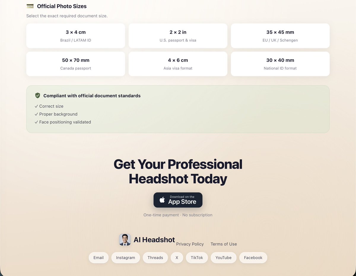 ASherbachuk's tweet photo. 🚀 Just launched new iOS app "AI Headshot: Pro Photo Maker" — Professional Photos. Done Right.

Powered by custom face-preserving algorithm it creates perfect document photo or professional headshot from any selfie.

What makes it different:
→ Identity Preservation — no face reshaping, no beauty filters, no skin smoothing. You look exactly like you.
→ Passport & ID for 150+ countries — accepted on the first try
→ DV Lottery — USCIS compliant (600×600px, white bg)
→ Smart algorithm changes your outfit to match your industry
→ HD resolution, print-ready
LinkedIn · Resume · Corporate · Executive · Passport · Visa · National ID · Green Card
Your identity, perfected.
Compliant with official document standards

More info here check it:
https://t.co/Uw9o3bRW8Q