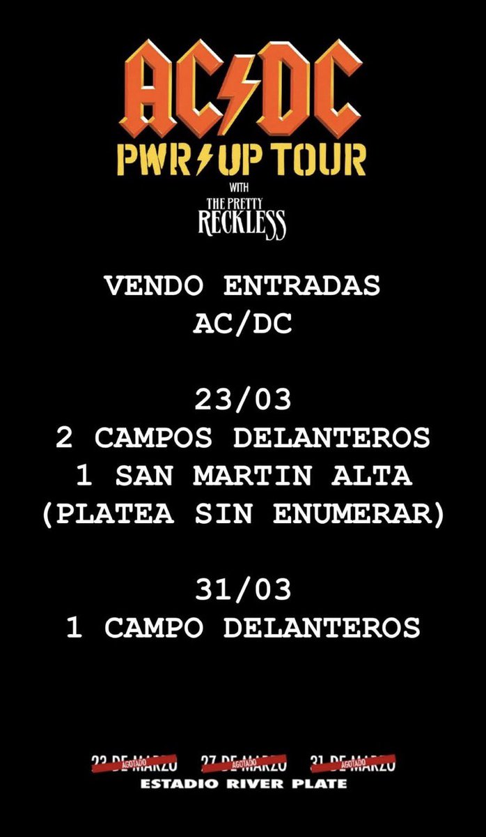 faustocorral12's tweet photo. VENDO ENTRADAS AC/DC
23/03 2 CAMPOS DELANTEROS
1 SAN MARTIN ALTA

31/03 CAMPO DELANTERO

Encuentro presencial para la compra por CABA https://t.co/6lJAqiX6fU