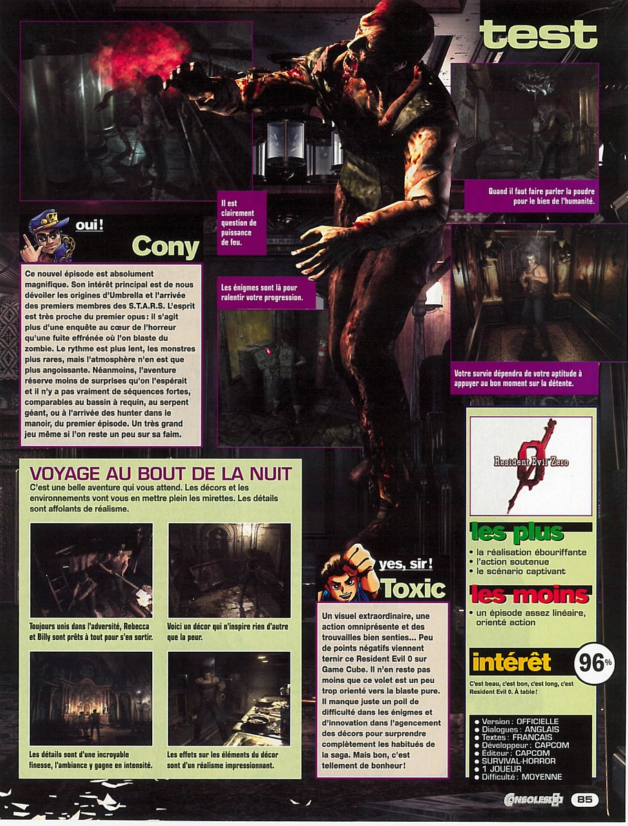 AllmightoFranky's tweet photo. On continue les tests pour #ResidentEvilZero sur #GameCube avec le test dans #ConsolesMax avec la note de 15/20 et celui dans #ConsolesPlus où il cartonnait avec 96% et récoltait un "Consoles+ d'or"!! 2/4 https://t.co/GLbcIzlw5I