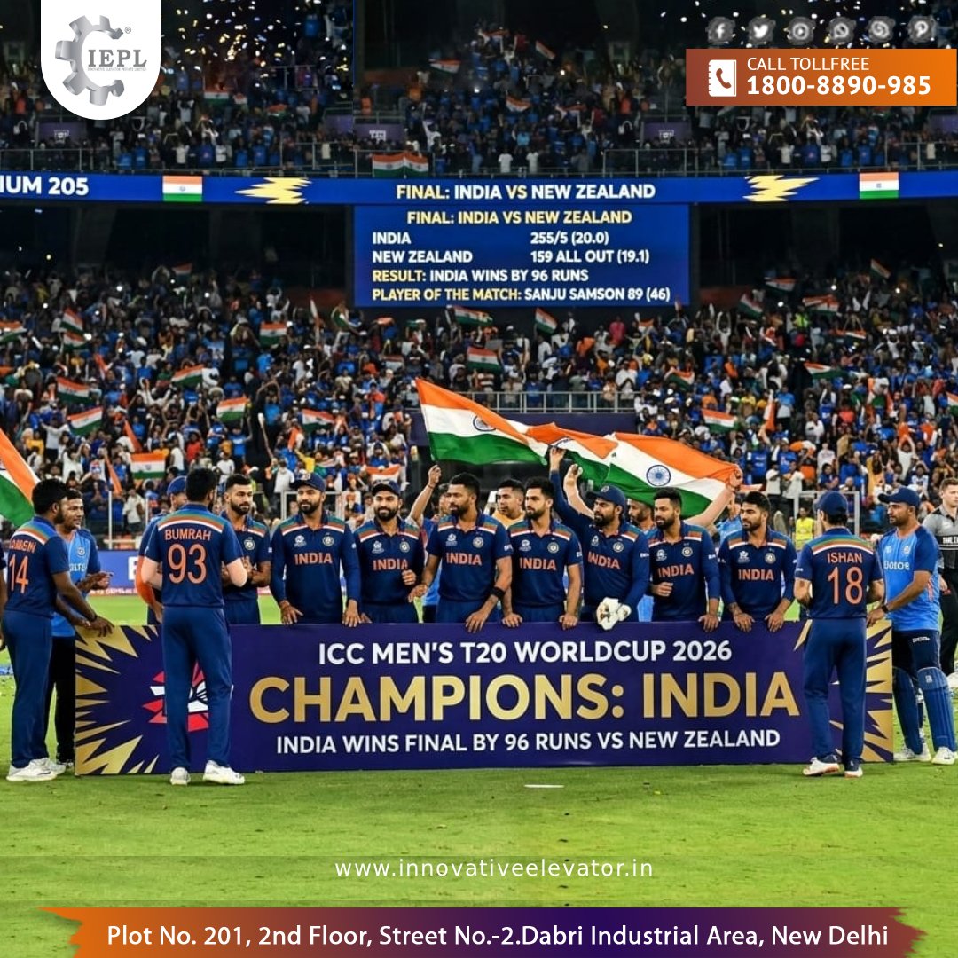 Innoelevatorind's tweet photo. Champions again! 📷📷

Innovative Elevator Pvt. Ltd. proudly congratulates Team India on clinching a record 3rd ICC Men’s T20 World Cup title! Your passion, teamwork, and unstoppable spirit have lifted the entire nation to new heights. 📷

#TeamIndia #MenInBlue #T20WorldCup https://t.co/nw6LIB9kiD