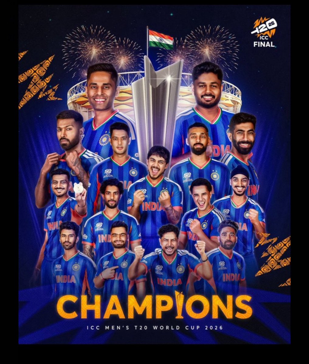 mk_sirvi's tweet photo. Congratulations Team India for winning #T20WorldCup2026final 
#NarendraModiStadium 🔥🇮🇳 https://t.co/uWFKLzHNU7