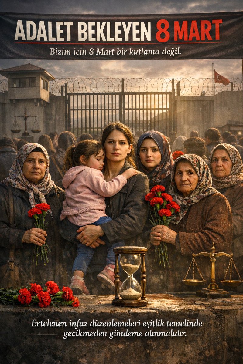 <a href="/abakingurlek/">Akın Gürlek</a> 1️⃣ “Kutlama Değil Bekleyiş”

8 Mart Dünya Kadınlar Günü… Ama adli tutsakların eşleri, anneleri ve bacıları için çoğu zaman çiçeklerin değil sorumlulukların konuştuğu bir gündür. Evlerin yükü, çocukların geleceği ve bitmeyen bekleyiş kadınların omuzlarındadır. Adalet gecikirse