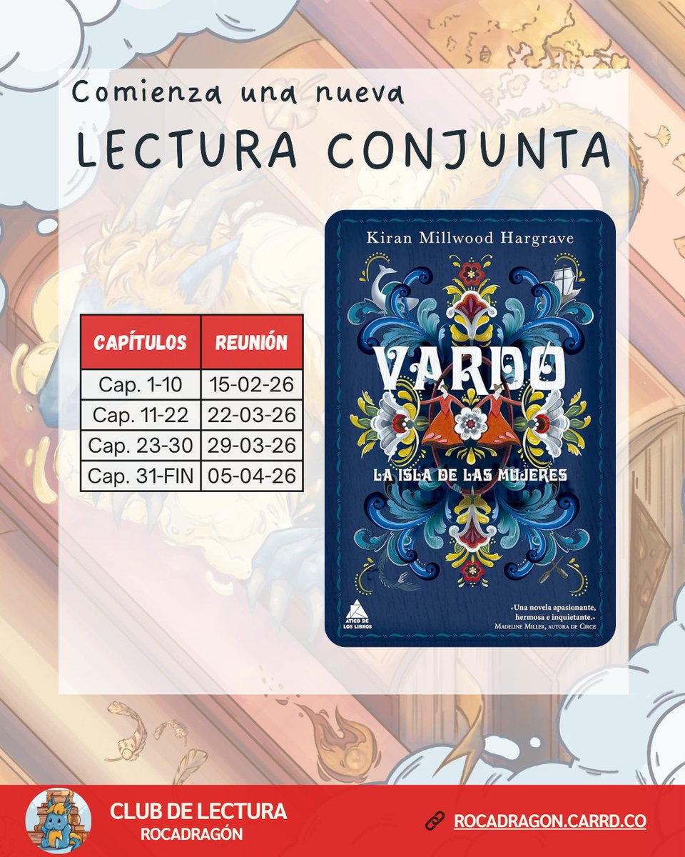 ¡Nueva LC! 🐉📖

Nos sumergimos en las aguas heladas de #Vardo, de Kiran Millwood Hargrave. Una historia de supervivencia, brujería y resistencia femenina que no te va a dejar indiferente.

🗣️ Debates los domingos en Discord.
Toda la info aquí: rocadragon.carrd.co