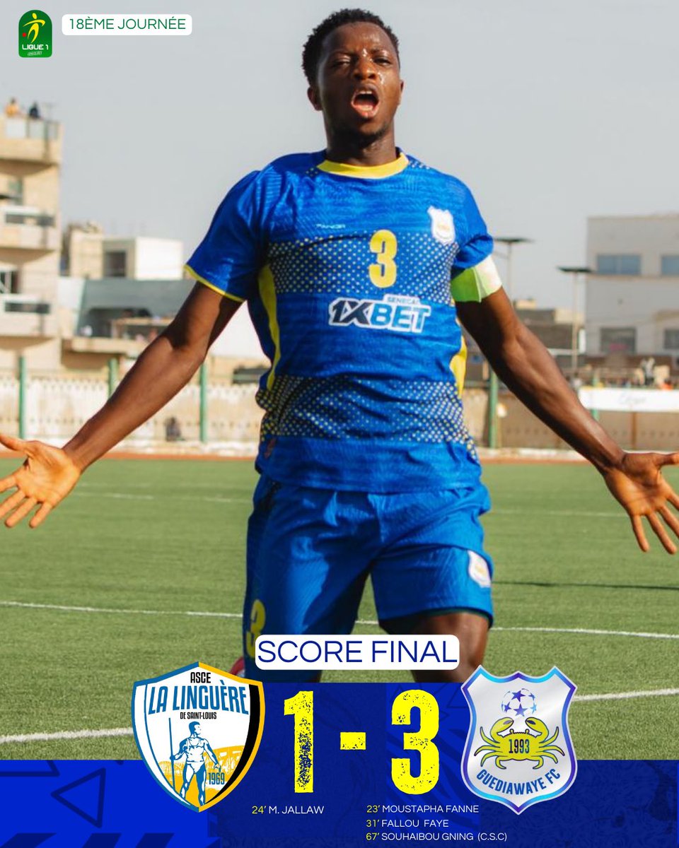 fc_guediawaye's tweet image. Job done ✅ Reprise du poil de la bête 🔥🐉✌🏽

La team s’impose à Saint Louis face à l’ @asce_lalinguere et sort de la zone de relégation🔥💙💛

#guediawayefc #Ligue1SN #AllezLesCrabes #LINGFC