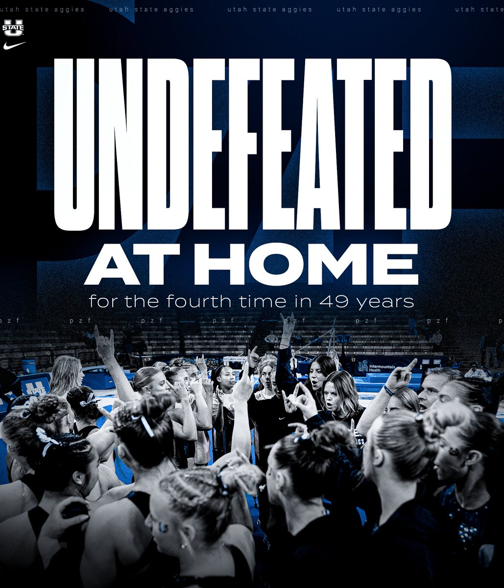 USUGymnastics's tweet photo. 💙 𝐔𝐍𝐃𝐄𝐅𝐄𝐀𝐓𝐄𝐃 𝐀𝐓 𝐇𝐎𝐌𝐄 💙

• The Aggies finish 8⃣-0⃣ inside the Spectrum this season!

• Just the 𝗙𝗢𝗨𝗥𝗧𝗛 perfect home season in 49 years of USU Gymnastics.

#AggiesAllTheWay | #PZF |#ShowMe https://t.co/zMVryVckw8