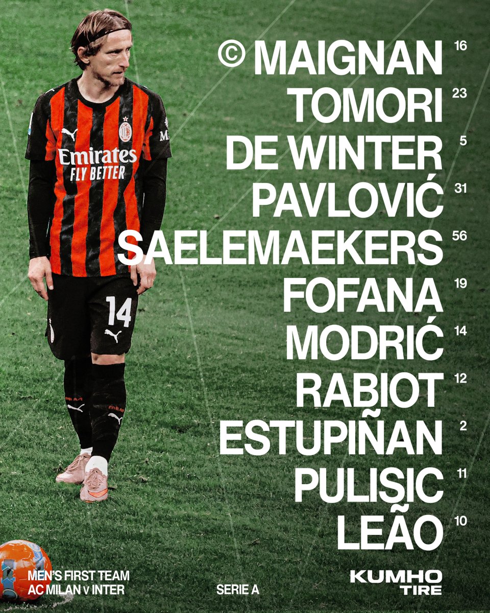 Your derby-day Rossoneri XI is in! ❤️🖤

Brought to you by 𝗞𝘂𝗺𝗵𝗼 𝗧𝗶𝗿𝗲