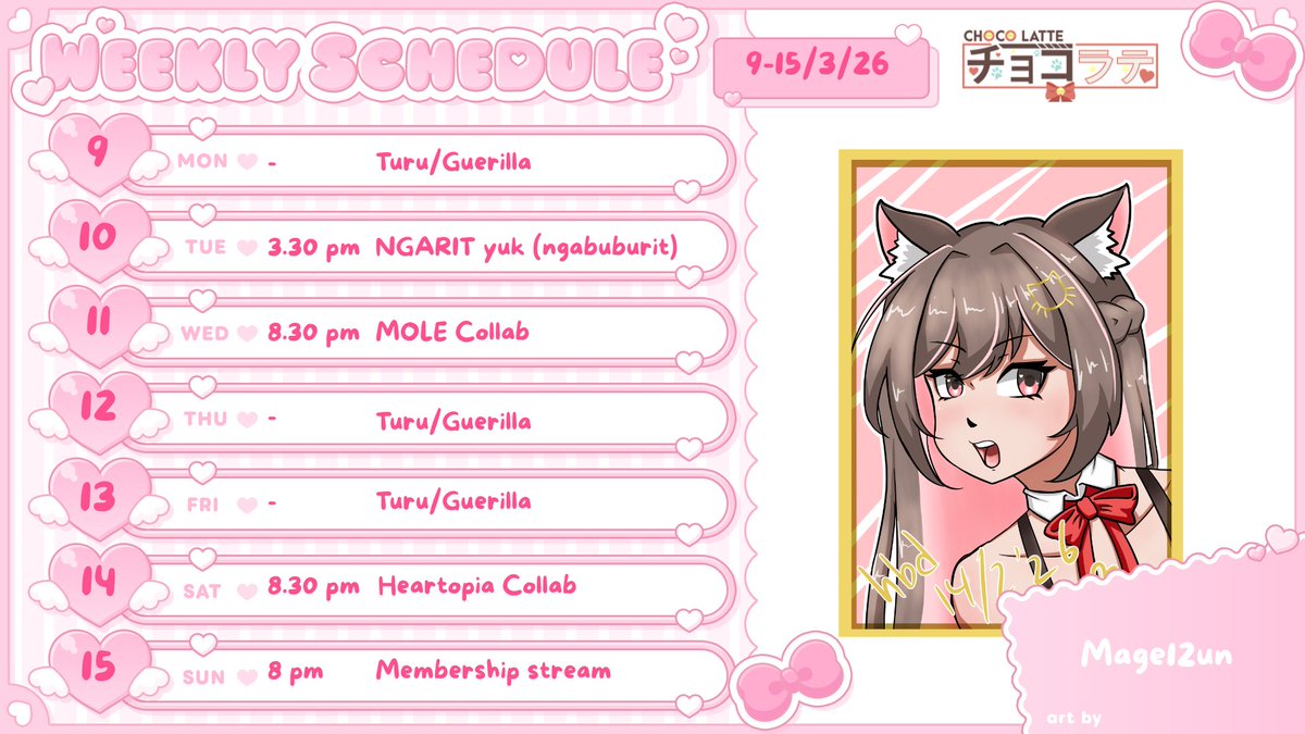 ChocoLatteCh_'s tweet photo. Choco Latte Schedule for this week~! ❤️🍓🍫  
https://t.co/am6CHMWK9O
【#Chocolattags】
❥ General : #Chocolattech
❥ Arts : #Gambaratte
❥ Memes : #Chocomedy
❥ Cover : #Chocover
❥ Collab : #Chocollab
❥ Live : #ChocOnAir / #ChocoLive
❥ Games : #Chocogames
❥ Clip : #ChocoClip https://t.co/eMvGGvMY9r