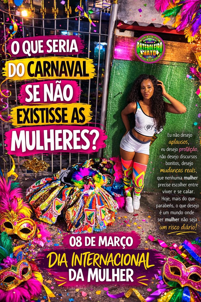 DIA INTERNACIONAL DA MULHER🎭
Eu não desejo aplausos, eu desejo proteção, não desejo discursos bonitos, desejo mudanças reais, que nenhuma mulher precise escolher entre viver e se calar. Hoje, mais do que parabéns, o que desejo é um mundo onde ser mulher não seja um risco diário!