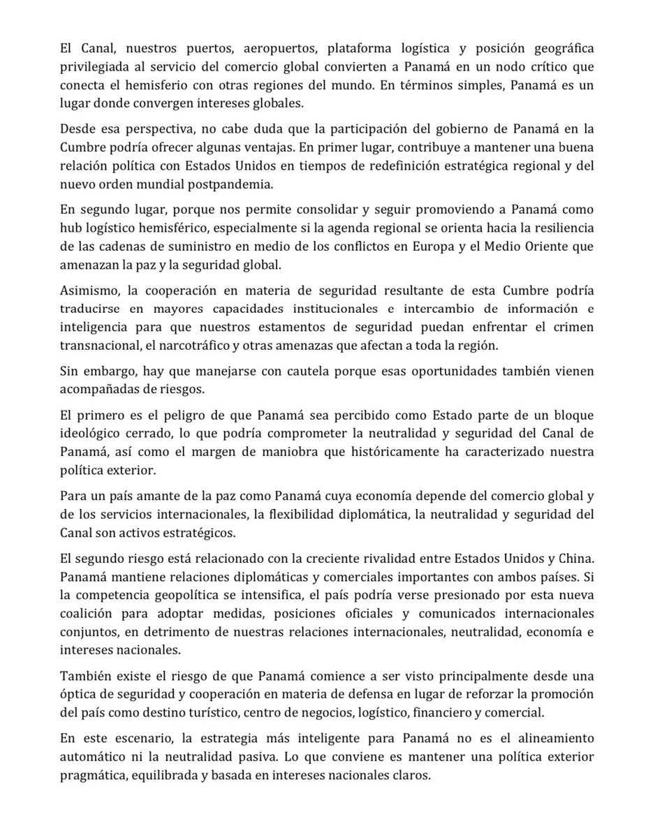 JDelRosarioA's tweet photo. 🔴Les invito a leer mi nuevo artículo titulado “Shield of the Americas: Por qué Panamá está en el centro del tablero hemisférico”

Si te pareció interesante, ayúdame a compartirlo. https://t.co/pA0zyNjEzD