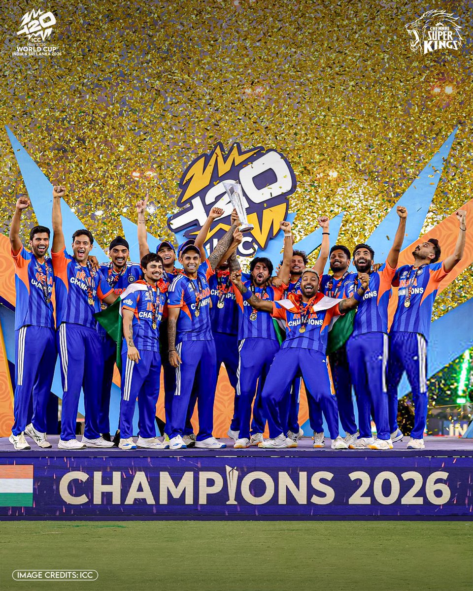 INDIA - ICC MEN'S T20 WORLD CUP CHAMPI3️⃣NS! 

#WhistlePodu #T20WorldCup
📸: ICC
