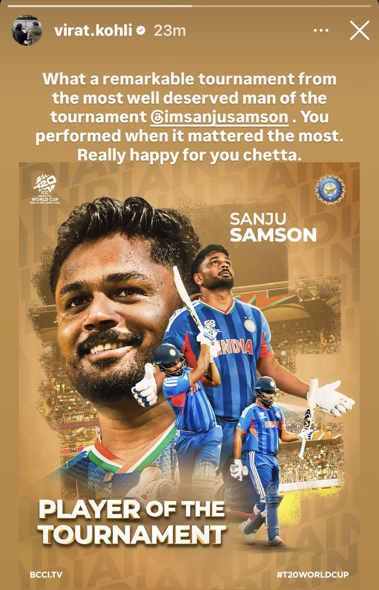 RNK1829's tweet image. Selfless @imVkohli .

Insta Story Of Virat Kohli For Sanju Samson 🤍

#IND