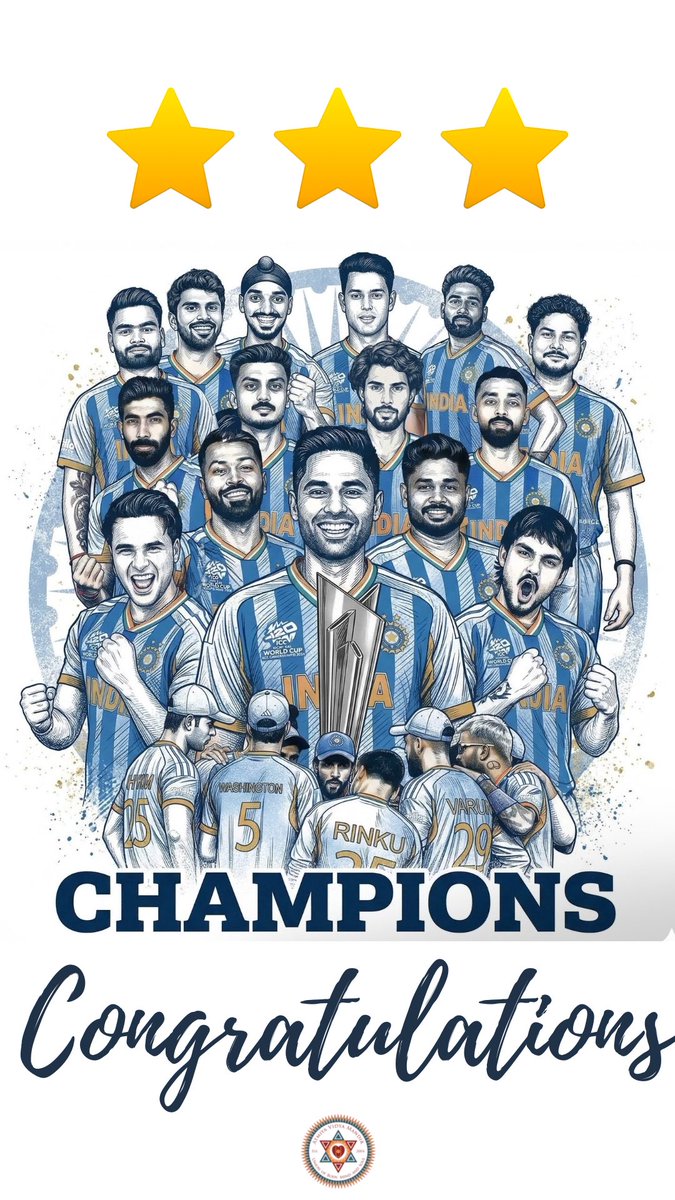 AVMupdates's tweet photo. Heartfelt congratulations to Team India on winning the T20 World Cup! 🇮🇳🏆

This victory is a reminder that belief, resilience, and playing for the nation can turn dreams into history. The team showed courage under pressure and the spirit of champions when it mattered the most.

You didn’t just win a trophy—you inspired an entire nation. 🇮🇳🔥#T20WorldCup @ICC @BCCI