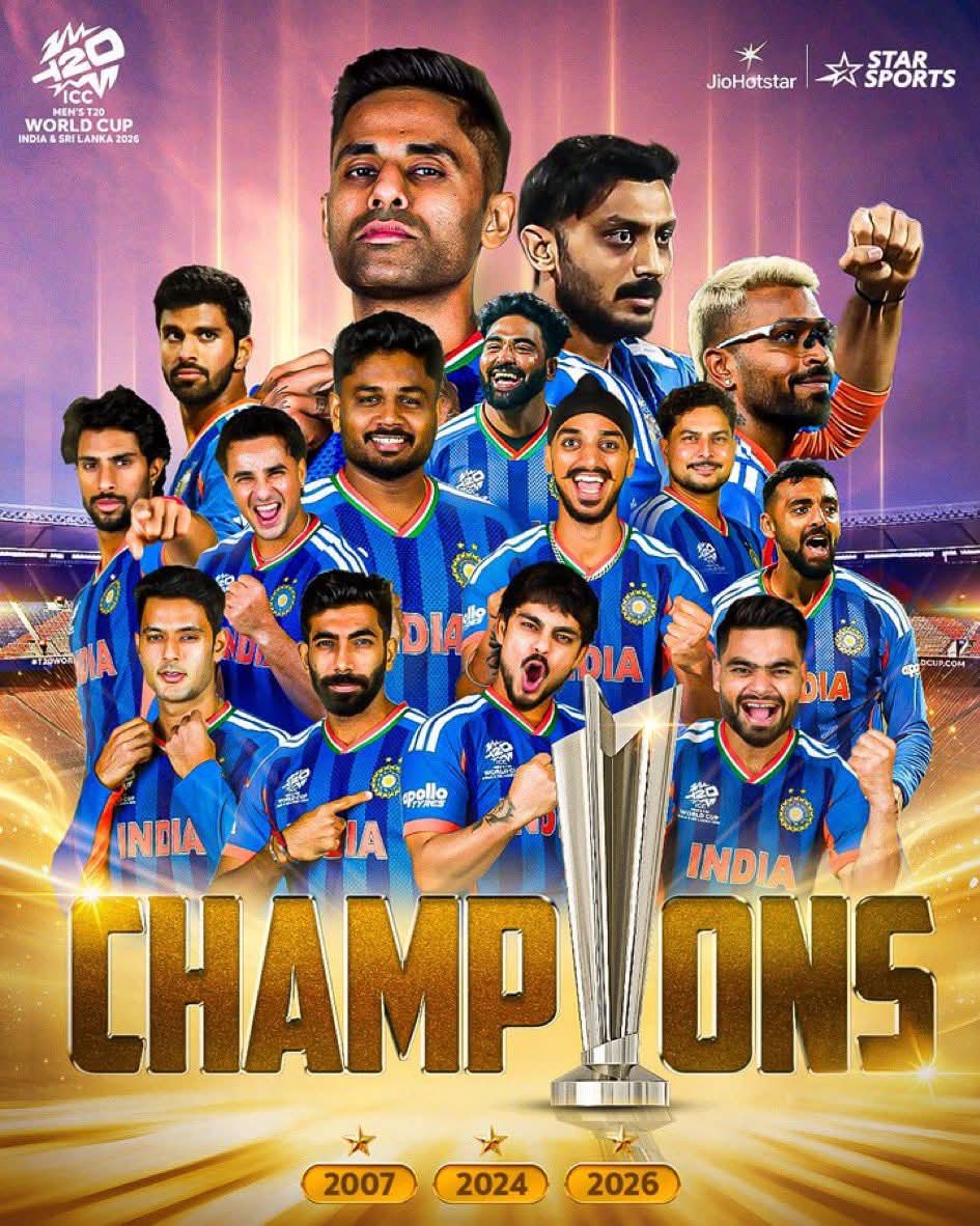 Aakash2424's tweet photo. दमदार प्रदर्शन… शानदार जीत! 🇮🇳🏆
लगातार जीत जारी है 🎖️🎖️🎖️
#ICC #T20WorldCup में ऐतिहासिक जीत दर्ज कर भारत को गौरवान्वित करने हेतु विश्व विजेता भारतीय क्रिकेट टीम के खिलाड़ियों को हार्दिक बधाई एवं अनंत शुभकामनाएँ।
जय हिंद! 🇮🇳
#INDvsNZ #IndiaVsNewZealand #ICCT20WorldCup2026. https://t.co/l4Y5QQEovk