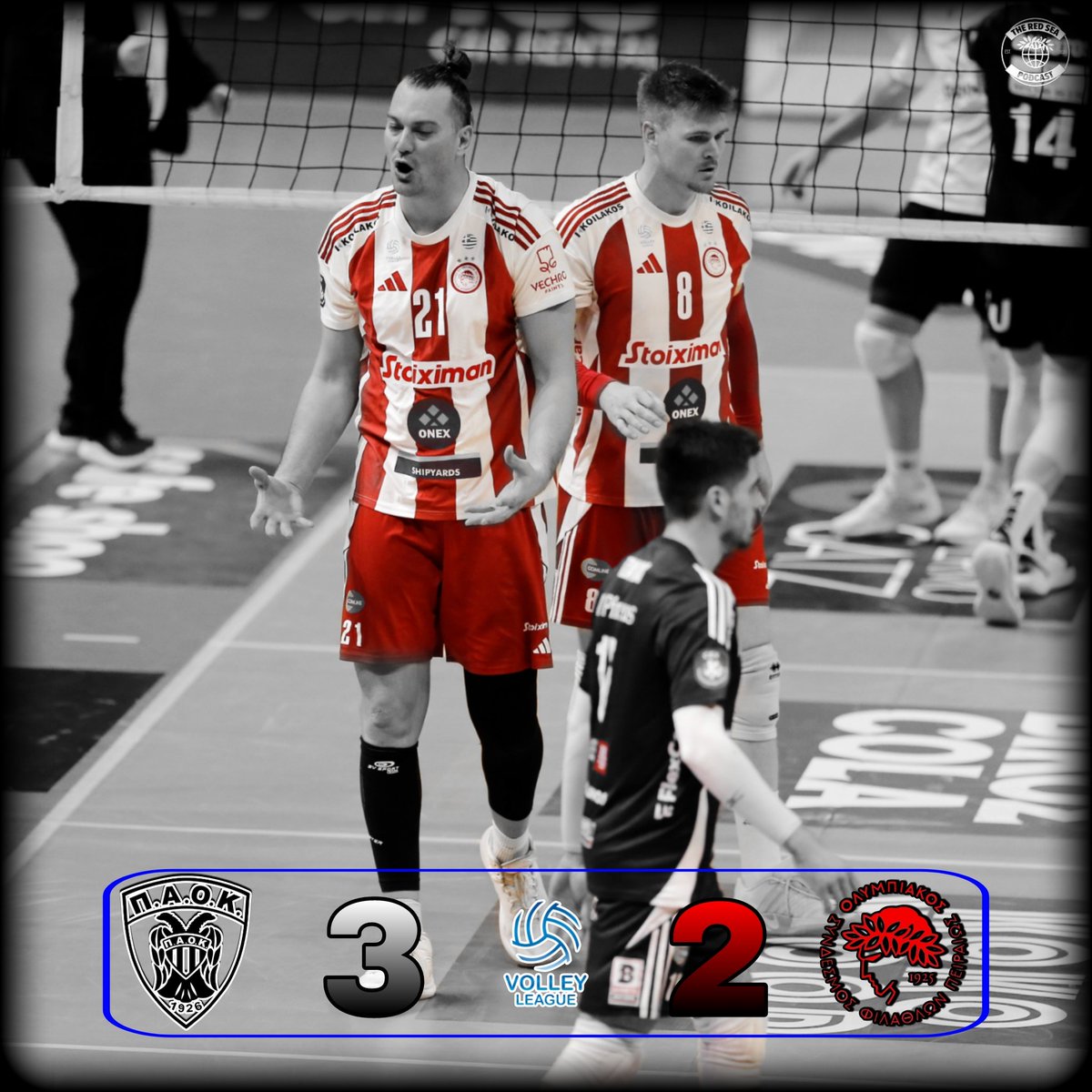 RedSeaPodcast's tweet image. 🏐 | Olympiacos will end the VolleyLeague regular season with a loss away to PAOK which means that our semi-final opponents will be Panathinaikos.

The loss of the 3rd set killed the whole game.

#OlympiacosSFP #VolleyLeague #Olympiacos