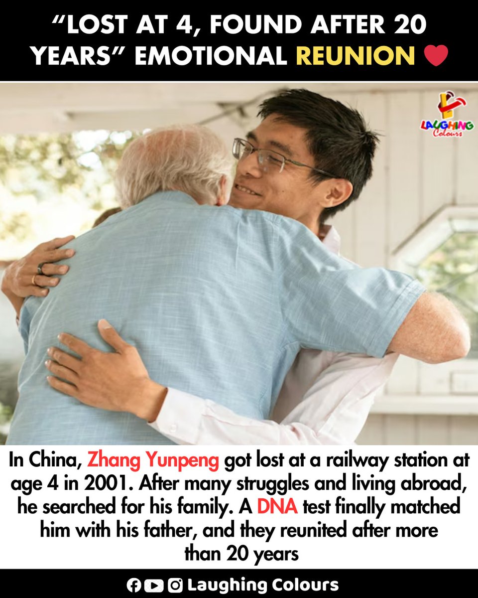 LaughingColours's tweet image. Lost at 4, reunited after 20 years ❤️

#EmotionalStory #FamilyReunion #HumanStories #Hope