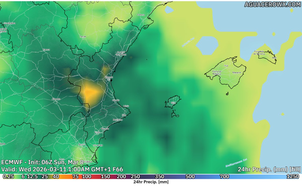 Para el martes ya van activando los avisos, el tema viene en que la situacion que antes se veia mas hacia alicante, ahora se observa mas al norte. 

De momento avisos de riesgo bajo, 20mm/1h y 60mm/12h. Quizás puedan aumentar algo estos avisos, aun que ya estan ajustado a la