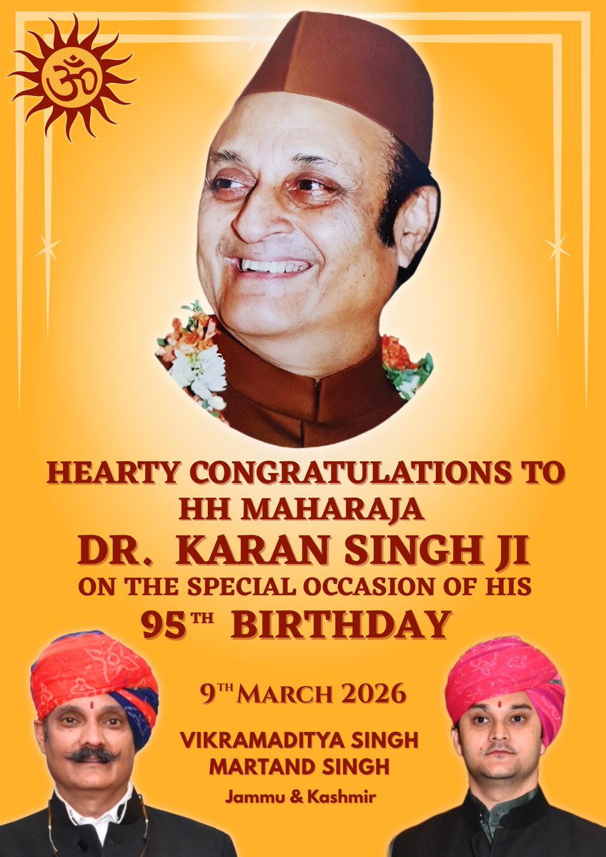 Wishing my father, Dr. Karan Singh Ji, a very happy 95th birthday. Today marks not just a personal milestone, but also a moment of deep reflection on a life devoted to public life as a statesman, diplomat, scholar and spiritual thinker. At 95, his curiosity remains undiminished