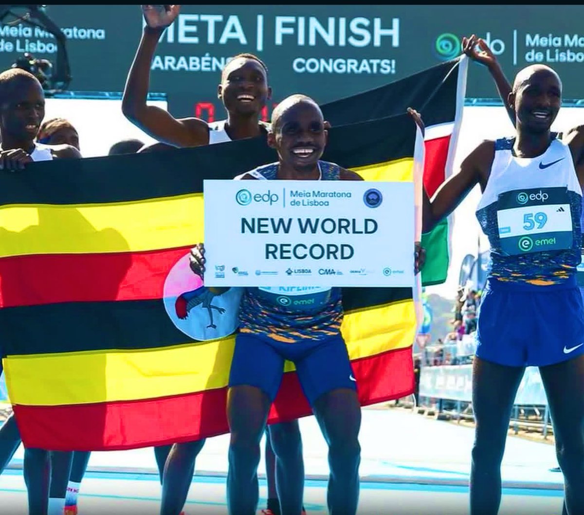 🇺🇬 History made!

Jacob Kiplimo of Uganda has set a new Men’s Half Marathon World Record of 57:20 today (8 March 2026) at the EDP Lisbon Half Marathon 🇵🇹, breaking the 57:30 record set by Yomif Kejelcha at the Valencia Half Marathon in October 2024.

After an earlier 56:42