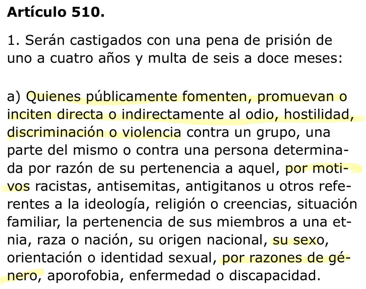 olympeabogados's tweet photo. Realmente el código penal ya recoge los discursos misóginos/machistas como delito de odio en su artículo 510 ( y en varias modalidades), el problema es que los jueces se lo pasan por el forro https://t.co/dcUCF7e2yk