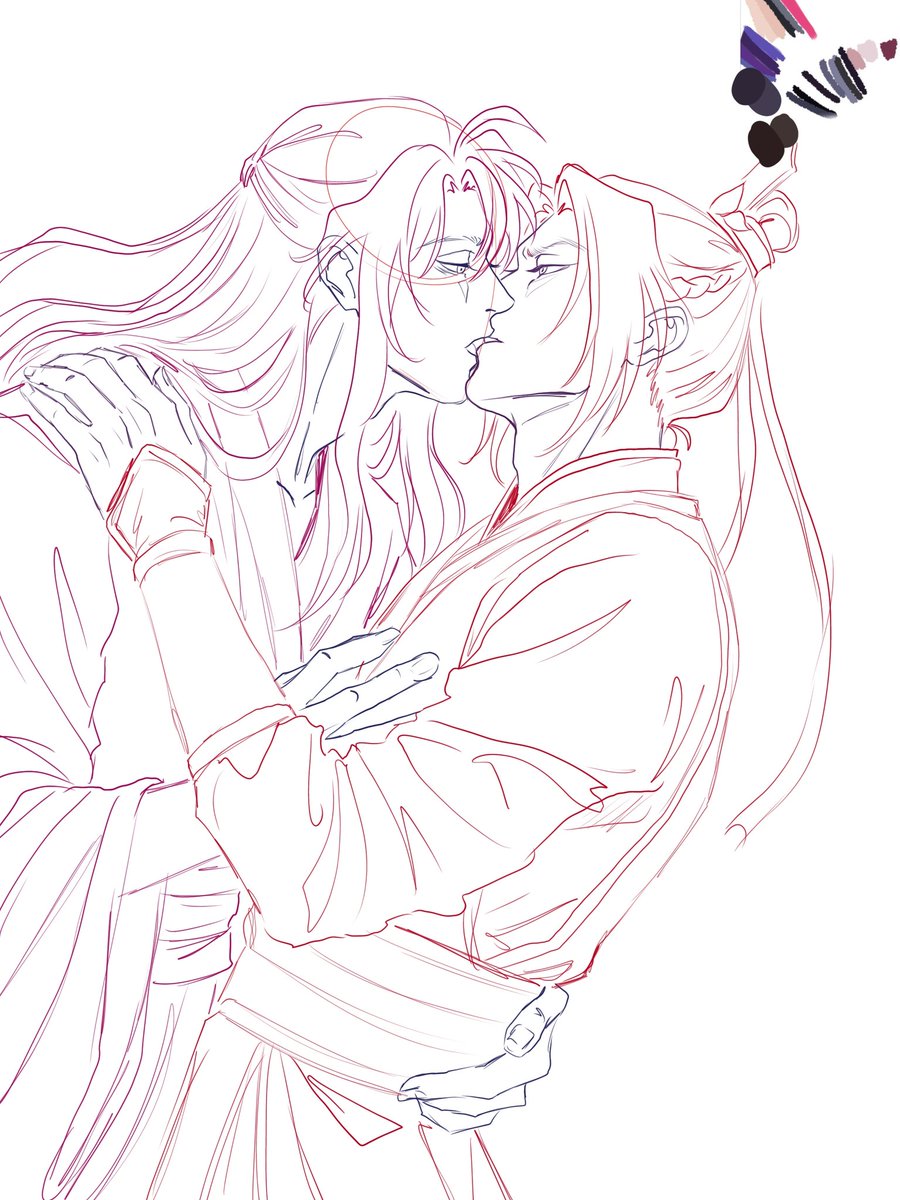 I see you liked the kisses, huh? 😉
I really like Chengxian kisses too, so here's a final sketch of Cheng-Chen kissing Elder Yiling😋 #SelestaRecless #Chengxian #Xiancheng #JiangCheng #WeiWixian #Mdzs #art