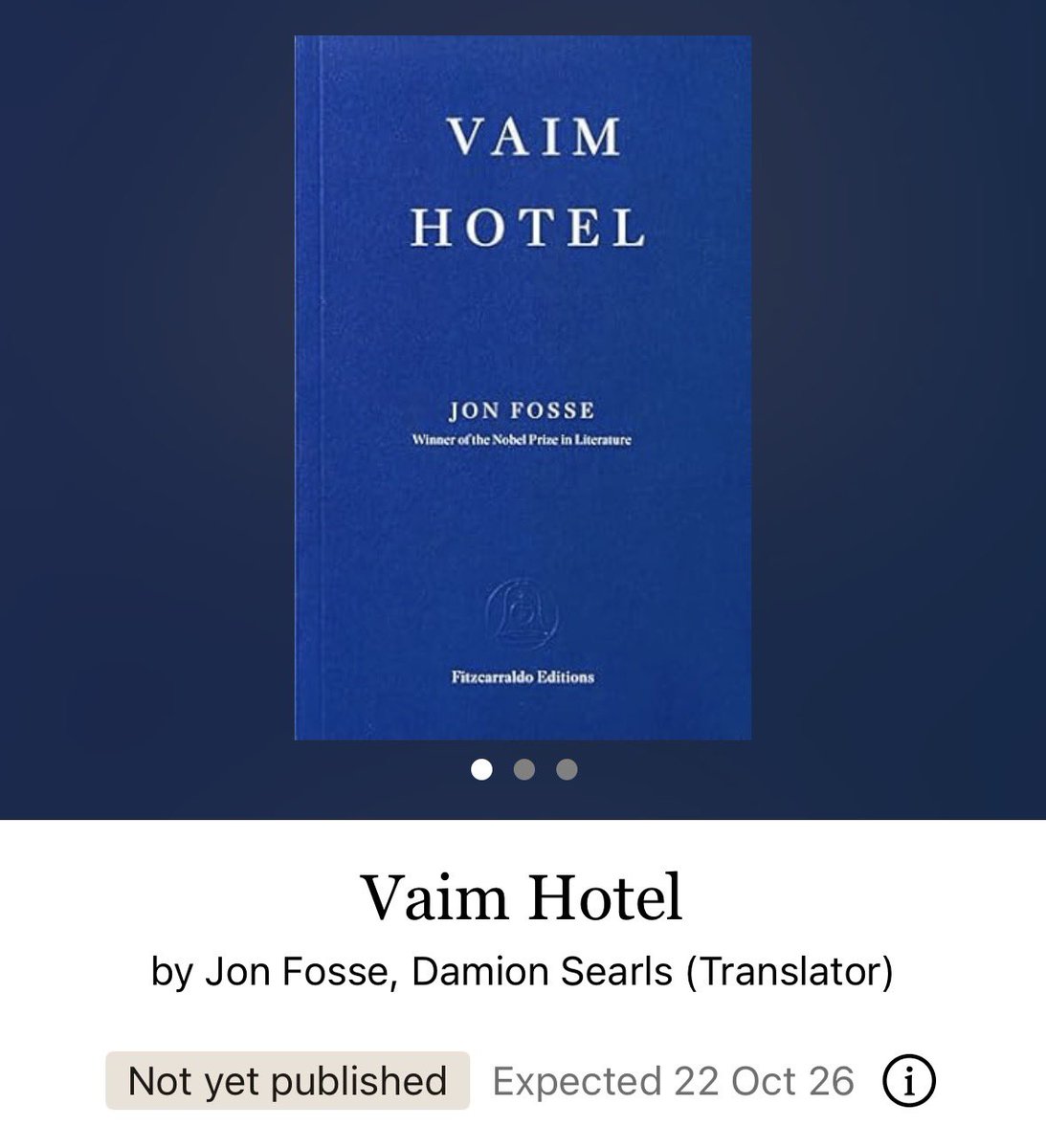 New Jon Fosse October 22nd.