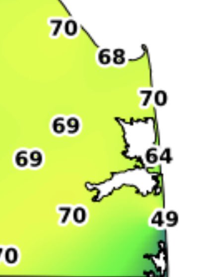 EasternChaser's tweet photo. A little earlier this afternoon, you could travel south on DE Route 1 and start in the 70s in Rehoboth Beach, DE and a short time later be in the 40s in Bethany Beach, DE (a distance of approximately 13 miles) per the DEOS mesonets. #dewx https://t.co/2L2yyQImxc