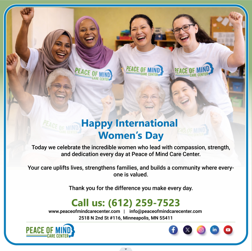 PMCCMN's tweet photo. Happy International Women’s Day to the incredible women of our team and to women everywhere making an impact. 
Learn more about our services:
https://t.co/GkiE7XqT2a
#InternationalWomensDay
#WomenInLeadership
#WomenInCare
#PeaceOfMindCareCenter
#CommunityCare
#StrongerTogether https://t.co/kaGxRs9uk5