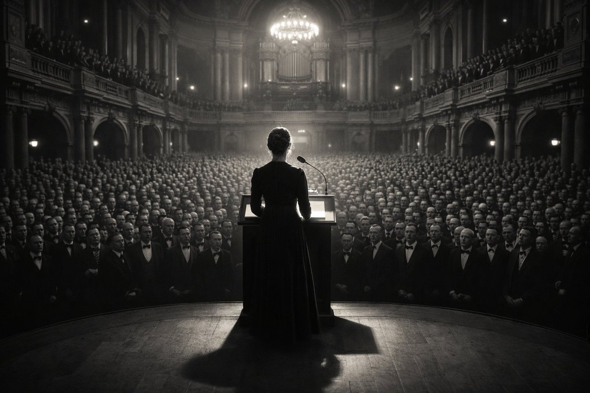 <a href="/historyinmemes/">Historic Vids</a> ⚗️ That standing ovation was for her second Nobel Prize  in a different scientific field.
Marie Curie remains the only person in history to win Nobel Prizes in two separate sciences: Physics in 1903, Chemistry in 1911.
She didn't just break barriers. She built the entire