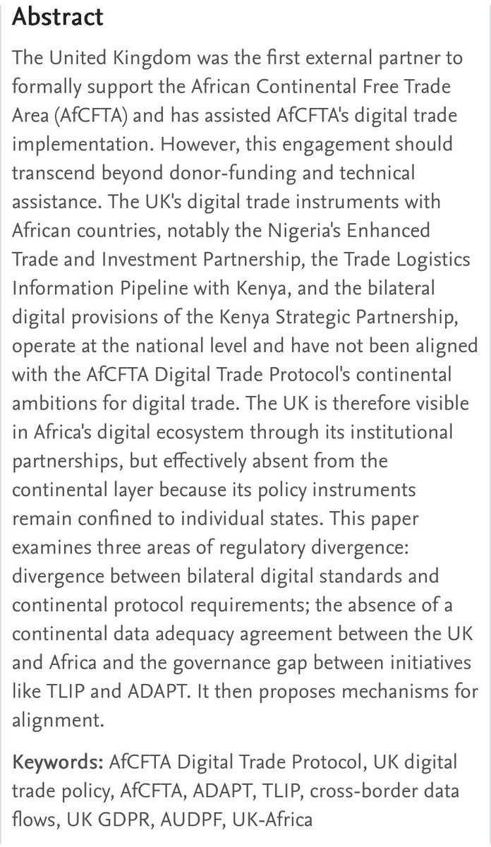 kurt_tangle's tweet image. Niche but interesting @SSRN paper. Author asking for thoughts. It’s on the UK’s role in #ADAPT and @afcfta’s digital trade implementation. linkedin.com/posts/aduragbe… 

The UK’s key role in helping @iota @TWINGlobalOrg and @AfCFTA revolutionise trade isn’t going unnoticed.