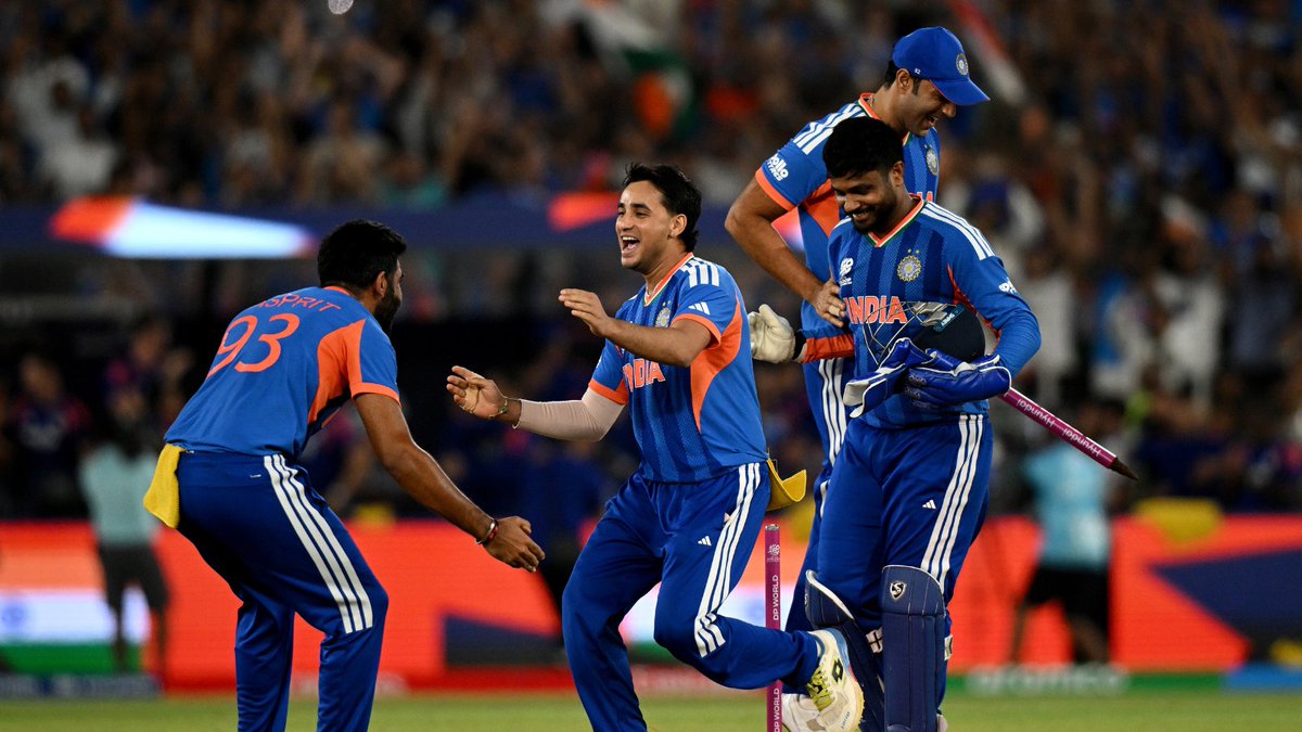 PrafulDangeMP's tweet photo. Pure magic and priceless emotions! 🇮🇳 A journey of grit, passion, and glory ends with India lifting their 3rd #T20WorldCup title. This moment belongs to every Indian! 🏆✨ @ICC @BCCI @surya_14kumar #India #TeamIndia #T20WorldCup #Champions #BleedBlue #IndiaCricket #WorldCup2026 https://t.co/ECzvmFdVyn