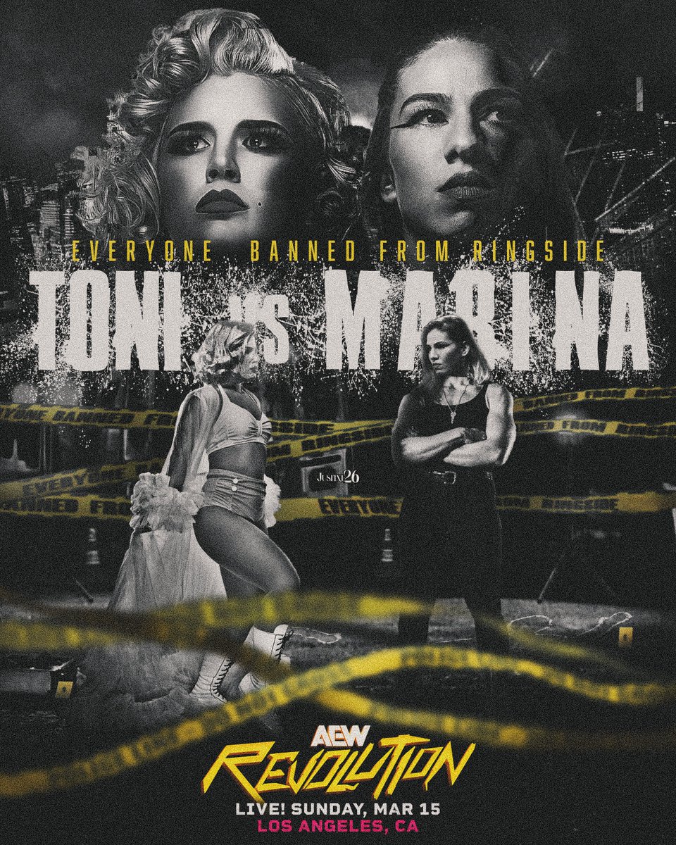 justixe26's tweet photo. It will be just two of them at #AEWRevolution.

"Timeless" Toni Storm vs "The Problem" Marina Shafir - Everyone Banned From Ringside!!

#AEW #ToniStorm @MarinaShafir 

📸 Sadiel Ruiz &amp; Michael B. Watson https://t.co/SvsfcF1c5i