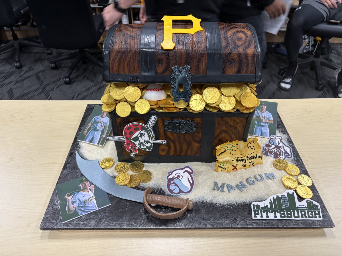 JMackey_PGH's tweet photo. Jake Mangum confirmed to me that it was indeed Paul Skenes who pranked him this morning with a 30th birthday ... I don't know what you'd call this.

I asked Mangum about retribution: "I’ll try to get a good laugh out of him at some point this season. We’ll figure it out." https://t.co/vry6eD8b5J