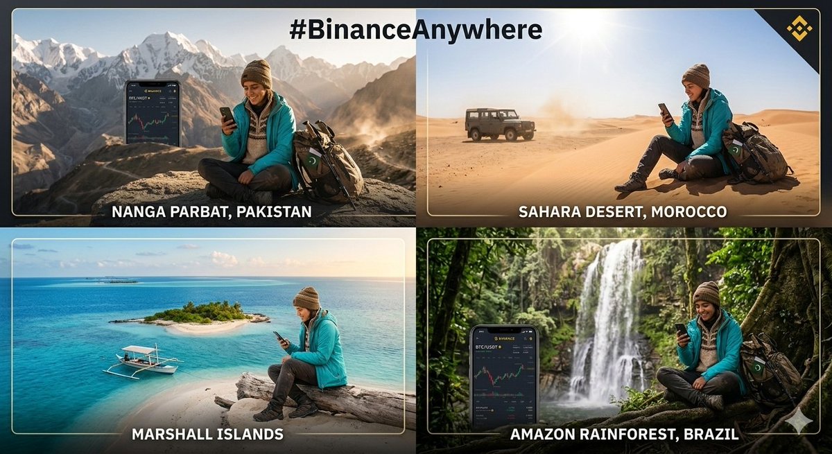 Musmansulehri's tweet photo. @binance True financial freedom is connectivity wherever life leads. From highest peaks and endless deserts to deep rainforests, the Binance app offers uninterrupted market access. This is trading without limits. 🌏⛰️🐫🏝️🌿 #BinanceAnywhere https://t.co/2vo9r2Nj1e