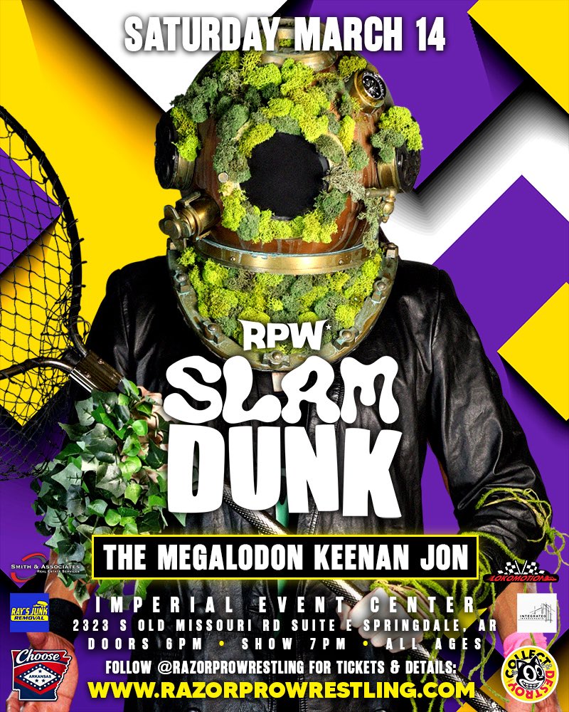 The Megalodon Keenan Jon is Cut From A Different Cloth.

Saturday, March 14th

Imperial Event Center
Springdale, AR 72764

Mark your calendars, bring your friends, and see you there! 🗓️

Follow razorprowrestling.com for tickets + details 🎟️

#razorprowrestling #prowrestling