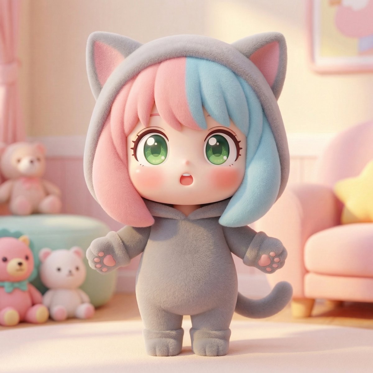 Chibi Fight in a Modern Living Room