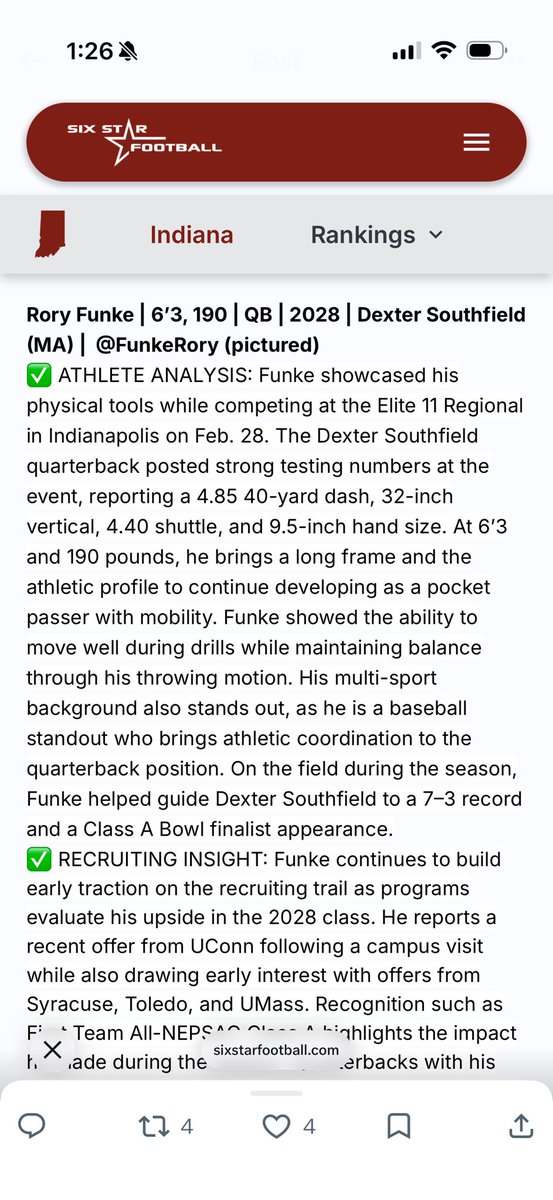 Rory Funke ‘28 QB tweet media