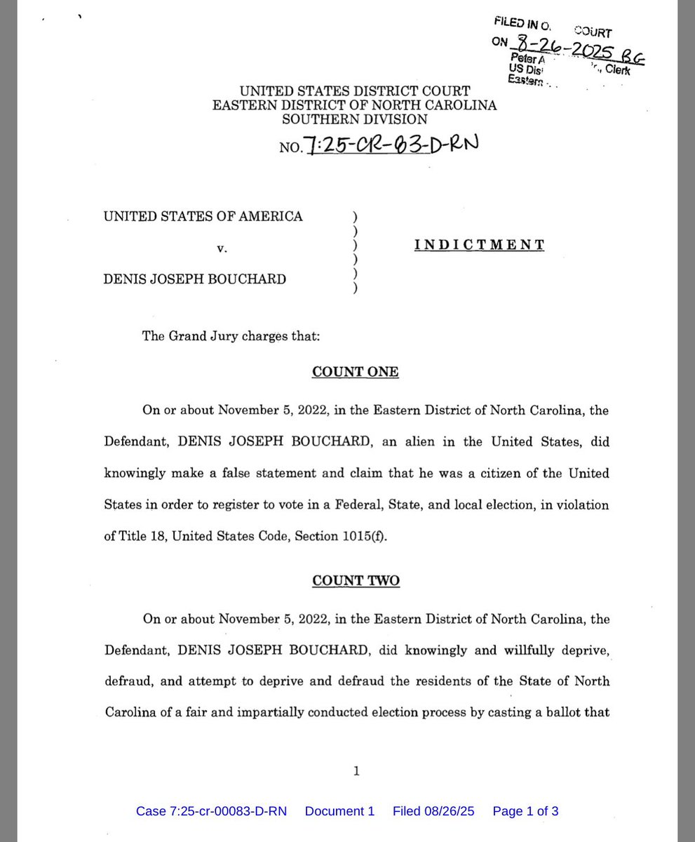 BREAKING: Canadian citizen Denis Bouchard pleades GUILTY to voting in multiple US elections in NC despite not being a citizen.

I can’t believe that simply being asked to check a box that you’re a citizen doesn’t stop noncitizens from voting!
