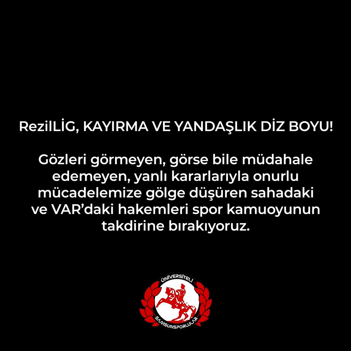 RezilLİG, KAYIRMA VE YANDAŞLIK DİZ BOYU!

Gözleri görmeyen, görse bile müdahale edemeyen, yanlı kararlarıyla onurlu mücadelemize gölge düşüren sahadaki ve VAR’daki hakemleri spor kamuoyunun takdirine bırakıyoruz.

#Samsunspor #ÜniSam