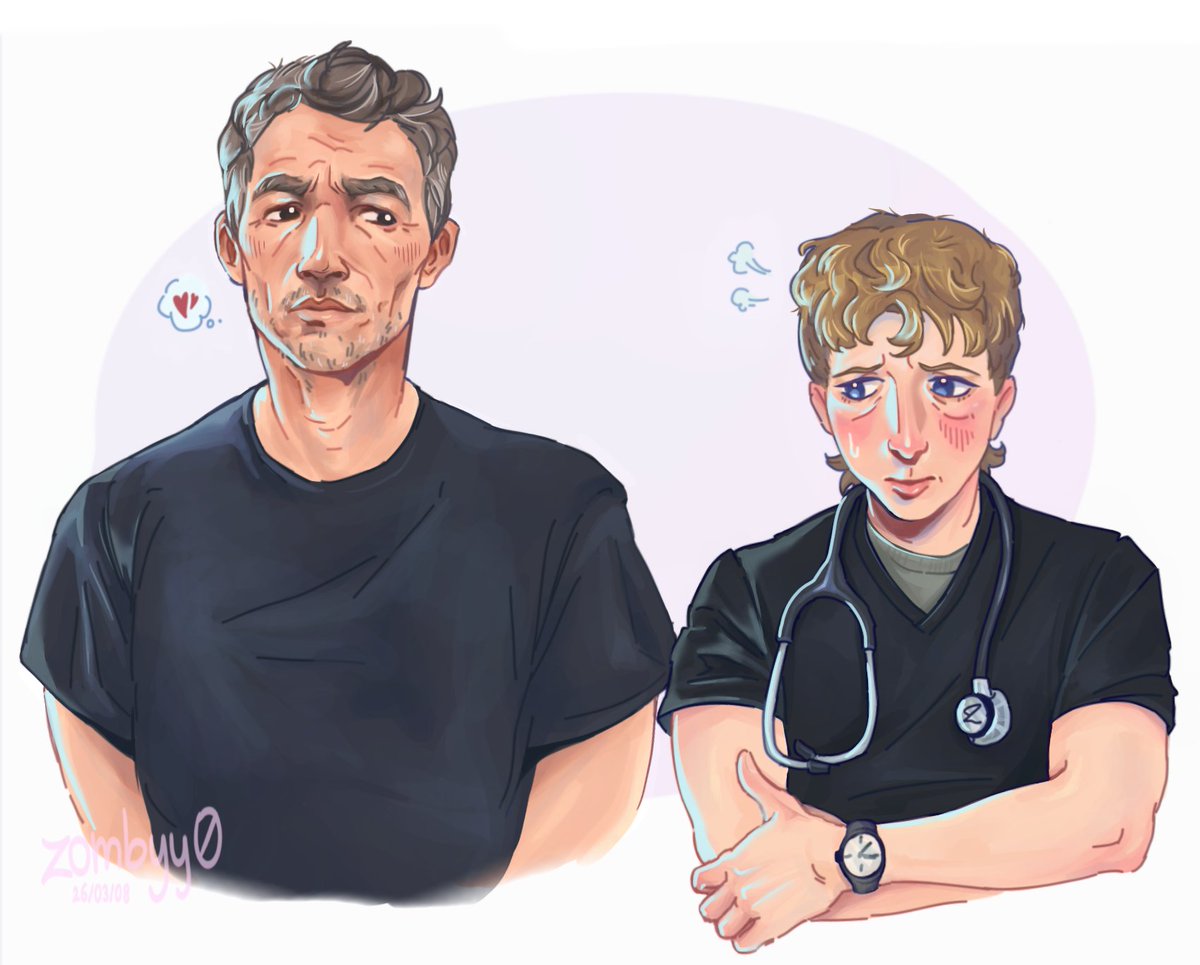 zombyy0's tweet image. should be studying for my biology test tmrw...instead im drawing age gap yaoi slop 🫩 #huckleabbot #thepitt