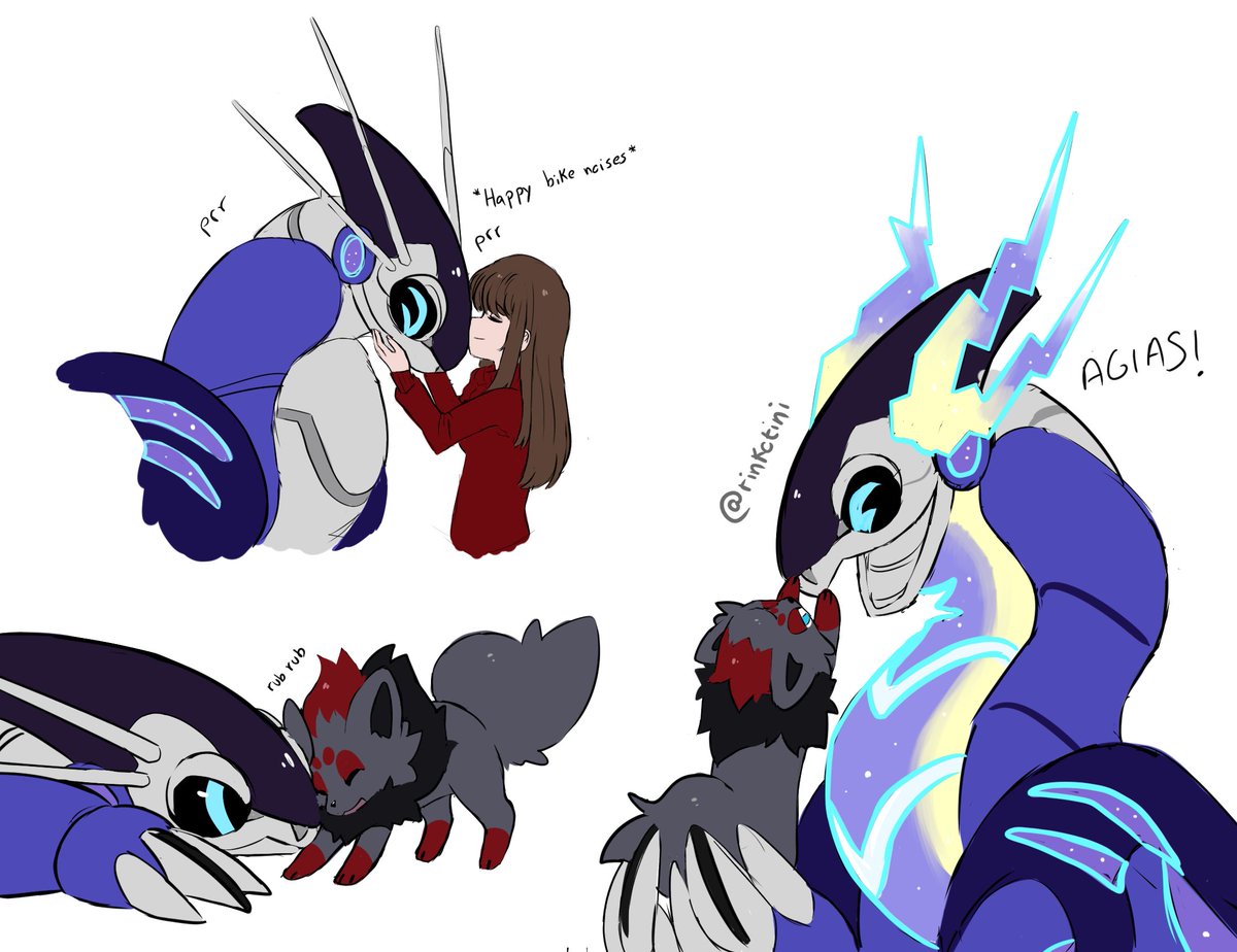 obsessed with the idea of miraidon/koraidon finding comfort in us the player and showing them the world and how to be part of it, eventually making them feel like they belong despite coming from another timeline

he's a happy bike🥹

#Pokemon 
#zorua
#miraidon