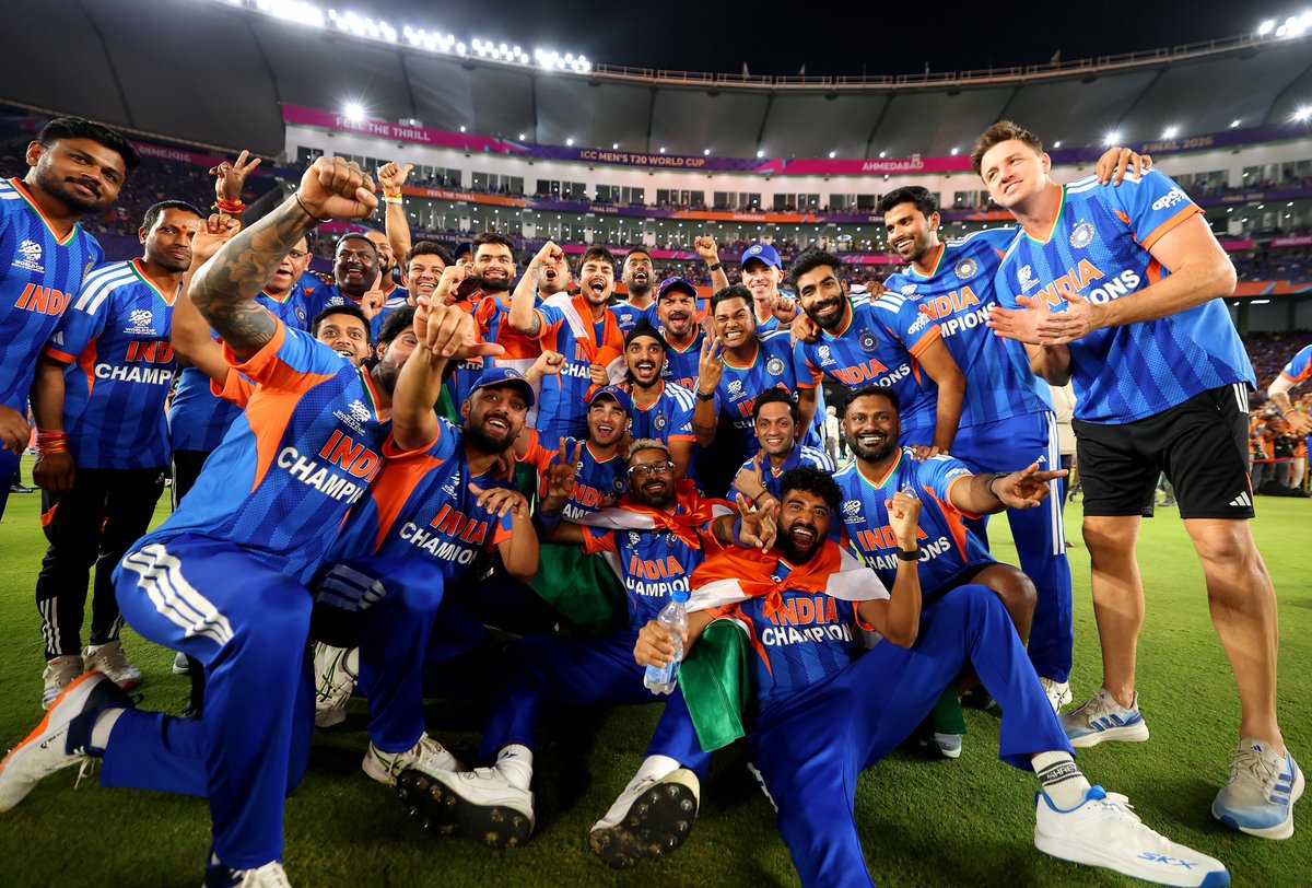 CMDharennavar's tweet photo. Team India wins the T20 World Cup 2026. History created. 🔥
“Talent, teamwork and triumph — India shines in T20 cricket" 🏏🇮🇳”
#TeamIndia
#T20WorldCup2026final
#INDvNZ #AbhishekSharma
#SanjuSamson #IshanKishan
#JaspritBumrah #Dubey https://t.co/avcTzycqlw
