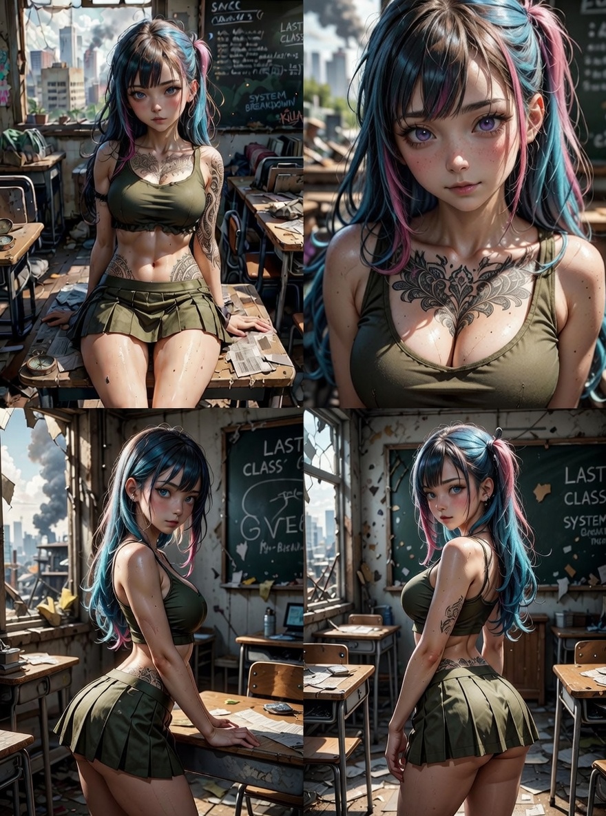 WaifuAI_Studio's tweet photo. 🖤LAST CLASS – SYSTEM BREAKDOWN🖤
Four intense moments with her — the last student in a broken world. The city burns outside… but inside, she keeps glowing. Which panel hits you the hardest?
#AIart #AIイラスト #SystemBreakdown #LastClass
SFW anime-style AI illustration.
No nudity, no suggestive intent.