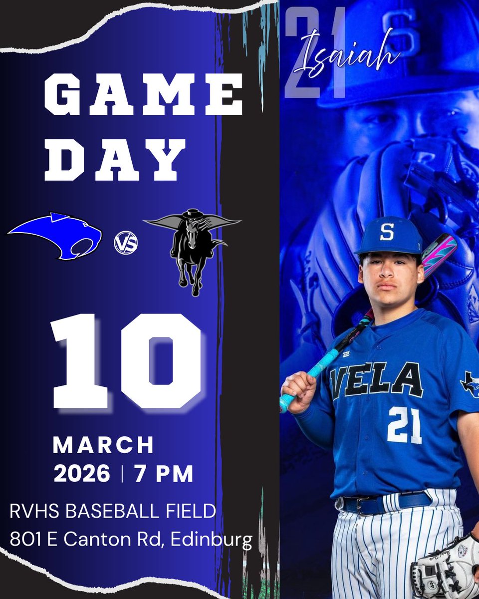 ⚾🔥 GAME DAY 🔥⚾

The Sabercats are back on the field March 10 at 7 PM at RVHS Baseball Field.

Bring the noise, wear your black and blue, and show up loud for our boys!

Let’s go Sabercats! 💙🐾 #velabaseball #sabercats
