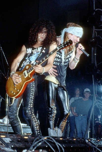 Guns N’ Roses on stage at the Roy Wilkins Arena in St. Paul, Minnesota, December 17, 1987. Photo by Jim Steinfeldt. Guns N’ Roses was the opening act for Alice Cooper on his Raise Your Fist and Yell Tour. At this time, Appetite for Destruction had been out for five months and was