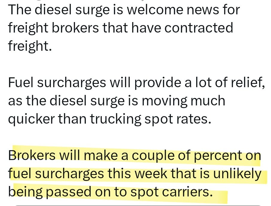 Name one reason any brokerage should keep ANY $ for fuel. Their shit run on diesel ⛽️? Another one of many excuses they don't want transparency cfr 371.3 in records. #trucking <a href="/SecDuffy/">Secretary Sean Duffy</a> <a href="/BarrsDerek/">Derek Barrs</a> <a href="/TheSBTC/">Small Business in Transportation Coalition</a> <a href="/Fosfamily/">🚚Blake🇺🇸</a>