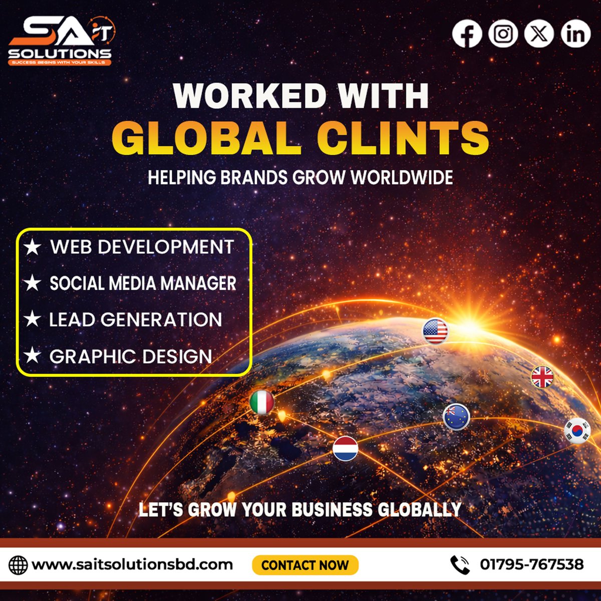 SAItSolutions's tweet image. We help brands grow worldwide with smart digital solutions. 🚀

💻 Web Development
📱 Social Media Management
🎯 Lead Generation
🎨 Graphic Design
Let’s take your business global

📩 DM us today
🌐 saitsolutionsbd.com

#SAITSolutions #GlobalClients #DigitalGrowth