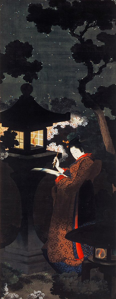 JapanTraCul's tweet photo. Cherry trees at night, by Katsushika Oi, mid 19th century https://t.co/FAuVvKFf9Z