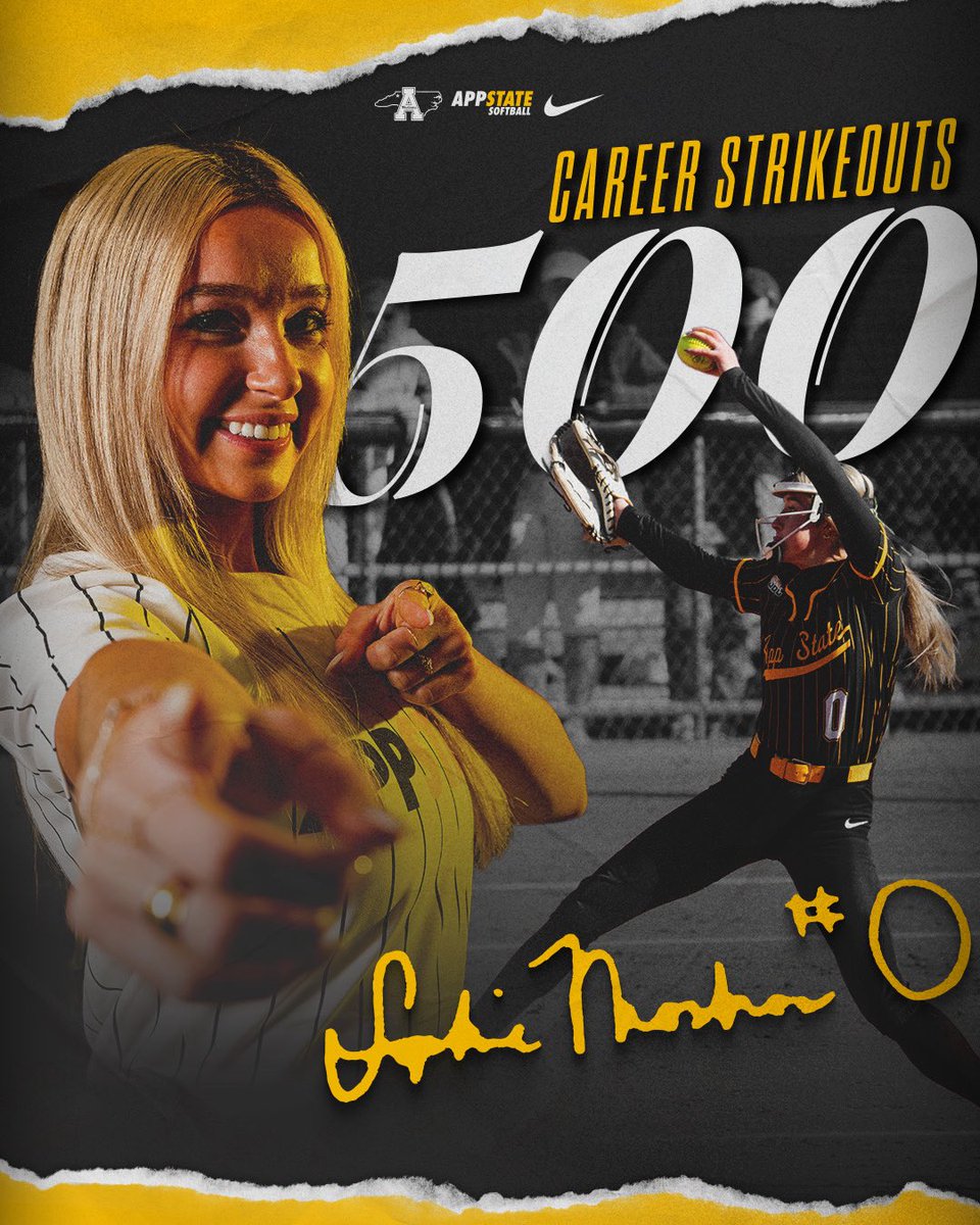 AppStateSB's tweet photo. 𝟱𝟬𝟬 𝗖𝗔𝗥𝗘𝗘𝗥 𝗦𝗧𝗥𝗜𝗞𝗘𝗢𝗨𝗧𝗦 ⛽️

That last strikeout was the 500th of Sophie Moshos' career! 

#OTM https://t.co/rg5pUwFhiK